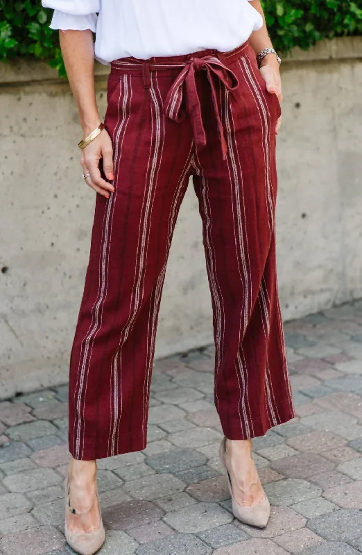 All-Day Wear Inland Sashed Crop Pant In Henna Stripe
