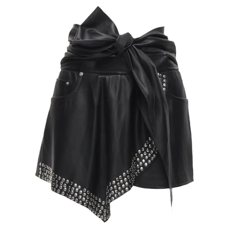 Fashionable and versatile Alexander Wang faux leather silver studded draped wrap tie shorts