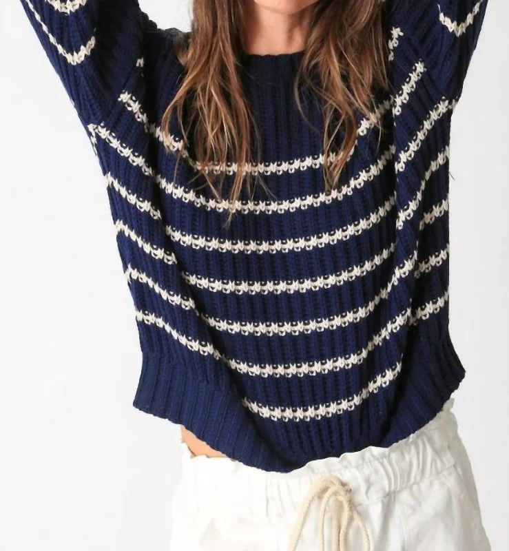 Age-reducing Style Nautical Sweater In Stripe Indigo/ivory