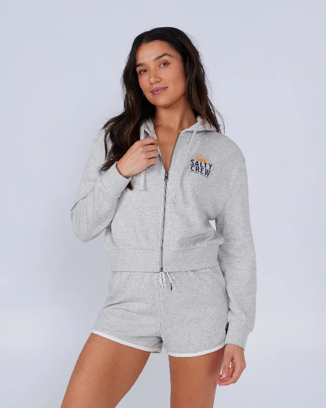 Modernism Cruisin Crop Zip Fleece Hoodie - Athletic Heather