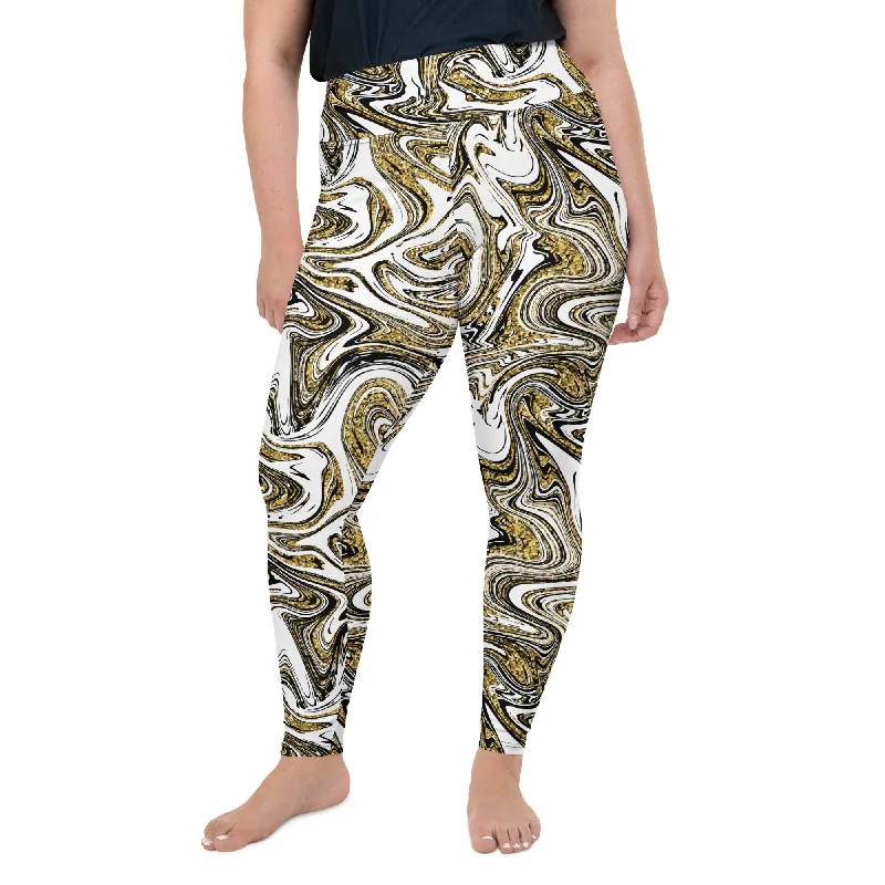 Casual Chic Wear Glitter Print Marble Plus Size Leggings