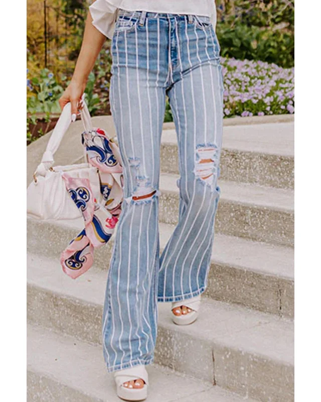 Extra long version Azura Exchange Vertical Striped Ripped Flare Jeans - 14 US
