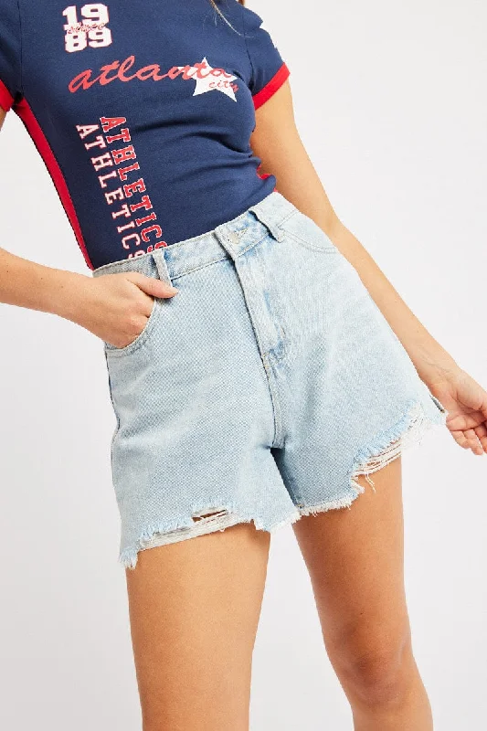 Street Letter Style Denim Relaxed Denim Short Mid Rise