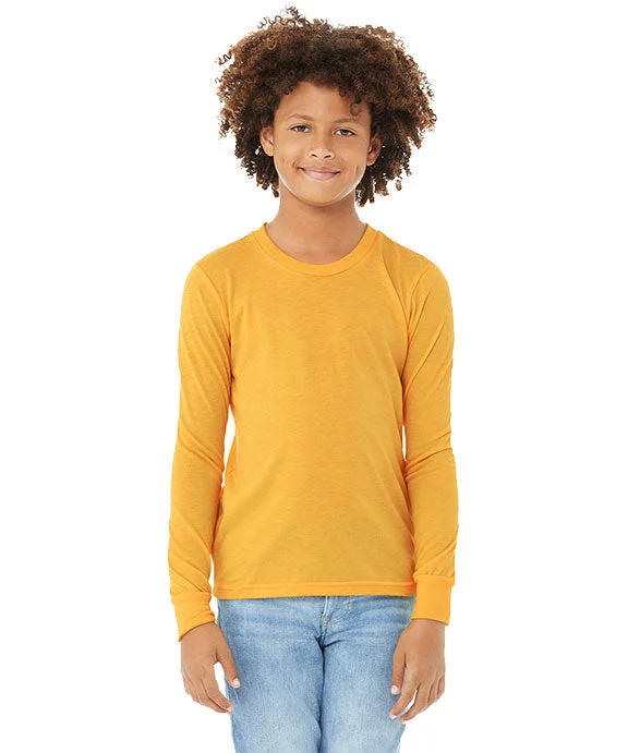 Design Must-have 3501YCV - Bella + Canvas Youth Heather CVC Long-Sleeve T-Shirt | Heather Yellow Gold