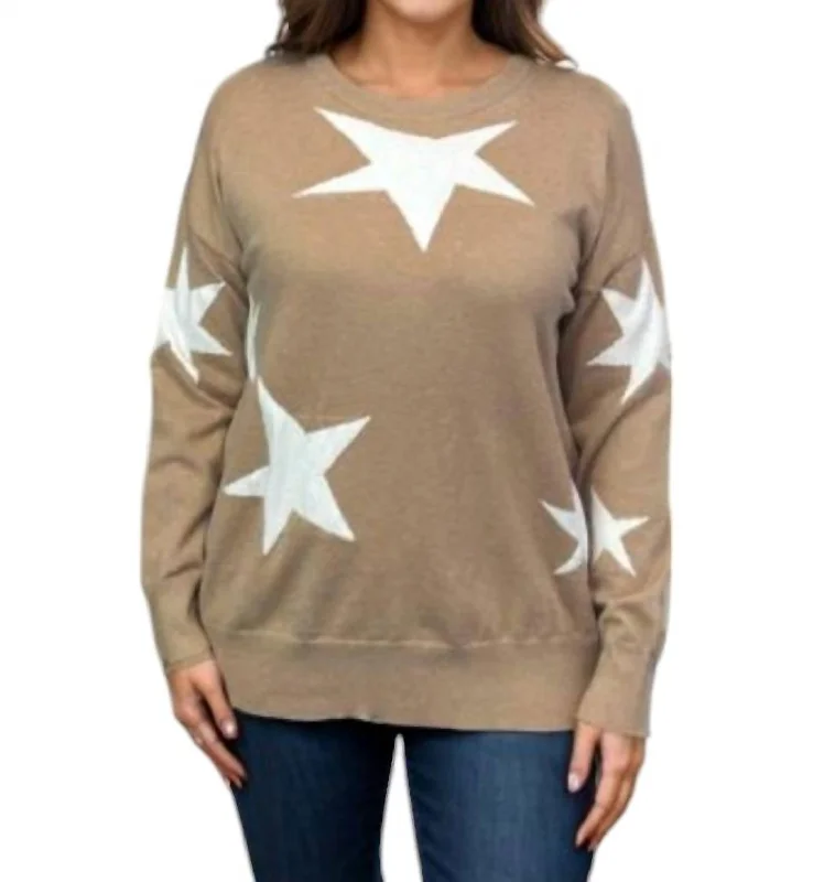 Fashionable Inner Wear Counting Star Sweater In Camel