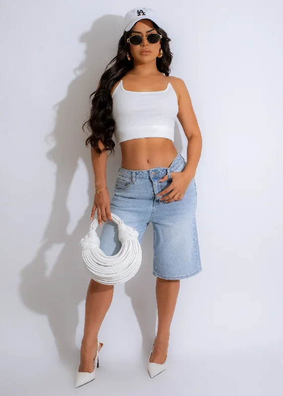 Single-shoulder Neck Design Sunset Boulevard  Shorts Light Denim