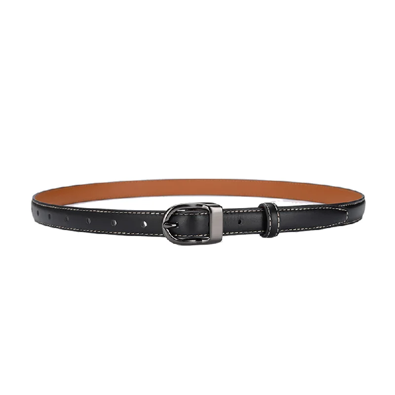 Casual Chic Luxury Top Layer Cow Leather Belt Women's Simple Decorative Jeans Belt Versatile Fashion Thin Belt (Black)