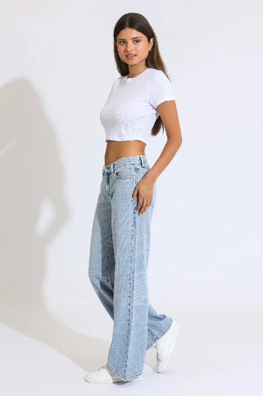 Elegant Wear Classic Rise A-line Baggy Jeans - Indigo Antique