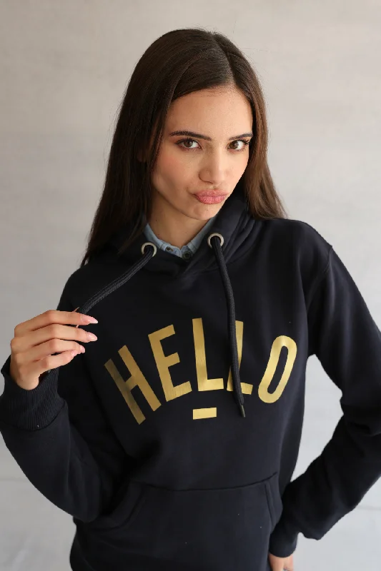 High-quality fabrics Metallic Gold Hello Navy Hoodie