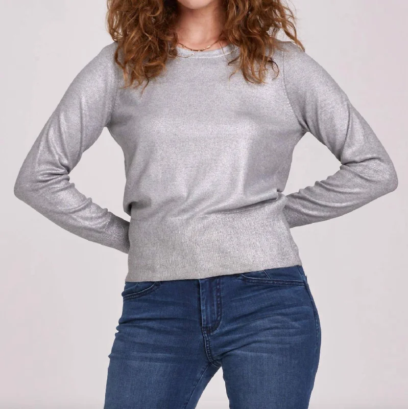 Comfortable Looks Gretchen Gilded Sweater Top In Silver Foil
