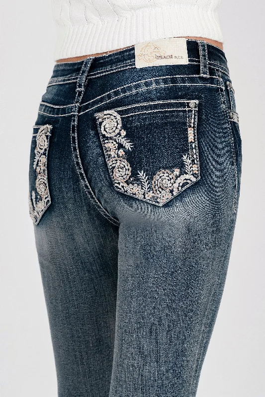 Lounge Chic Floral Embroiderye Mid Rise Skinny Jeans