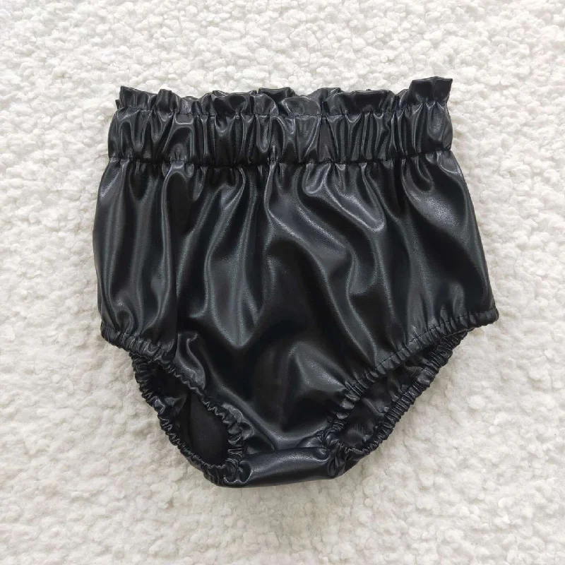 Simple Matching girls black leather panties SS0105