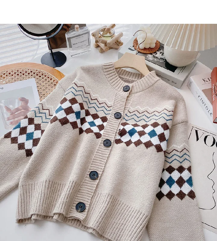 Low-key Luxury Lazy style retro fashion contrast color long sleeve round neck top  6062
