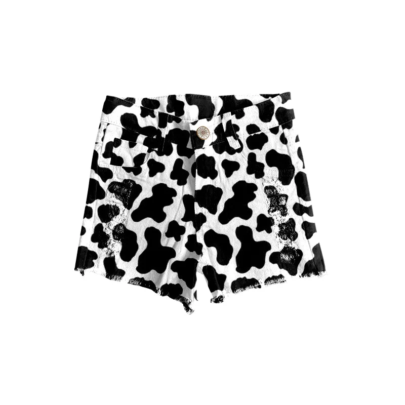 Soft Layers Cow print denim shorts-preorder