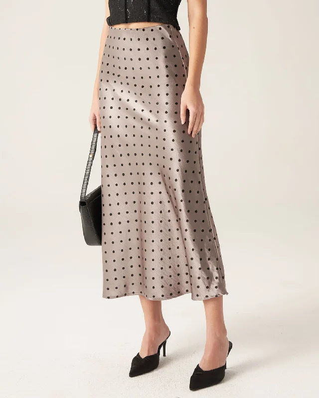 Relaxed And Casual Apricot Polka Dot Straight Midi Skirt