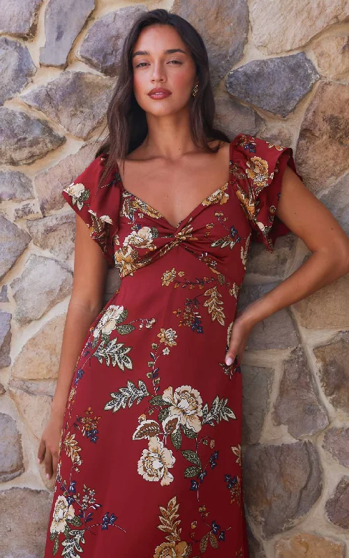 Personal Charm In The Sky Maxi Dress - Wine Red Floral