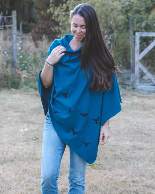 Comfy Chic Moroccan Tencel Lyocell Poncho with Birds Print