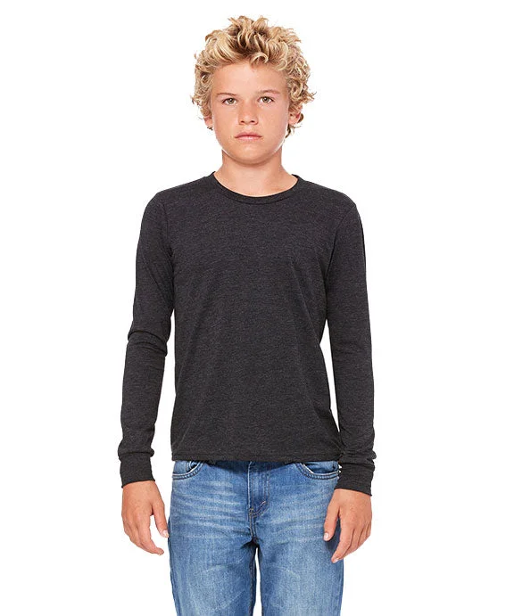 Cozy Fit 3501YCV - Bella + Canvas Youth Heather CVC Long-Sleeve T-Shirt | Dark Grey Heather