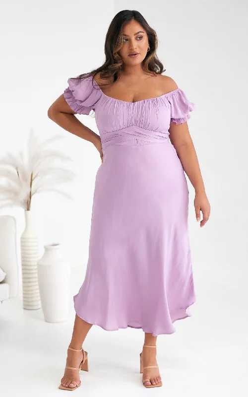 Noble And Elegant Jolene Dip Hem Midi Dress - Lilac
