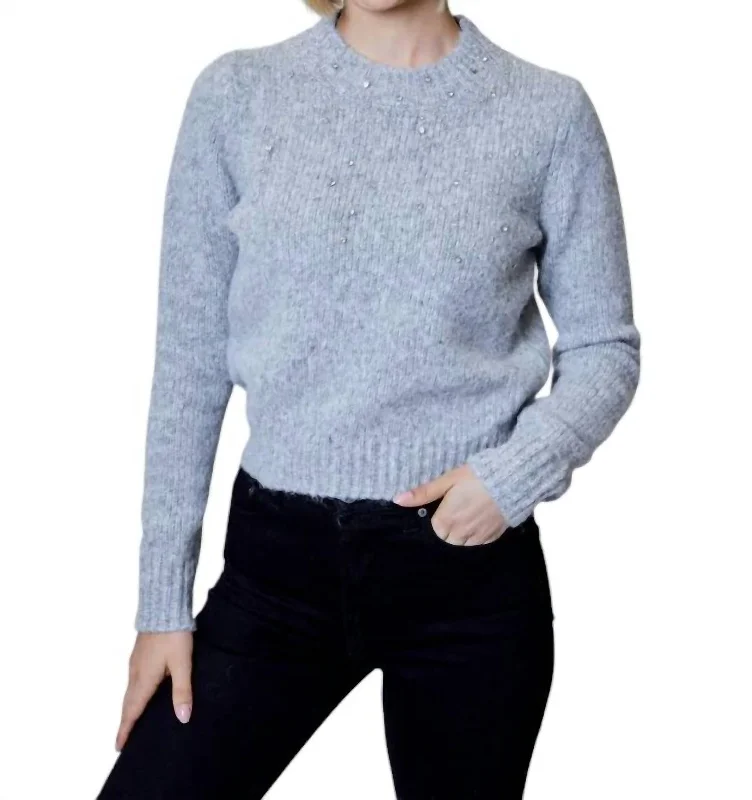 Editorial Design Long Sleeve Embellished Sweater In Heather Stone