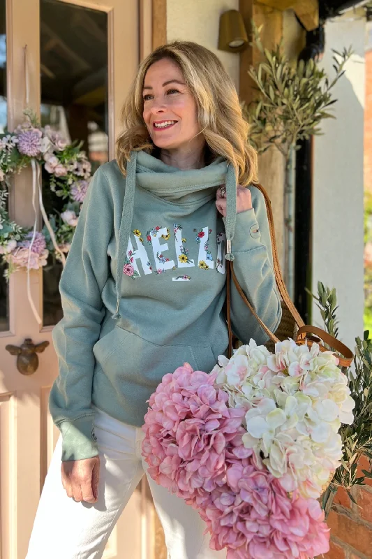Fashion Must-have Floral Sage Hello Cowl Neck Hoodie