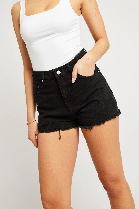 High-quality Fabrics Black Relaxed Shorts High Rise