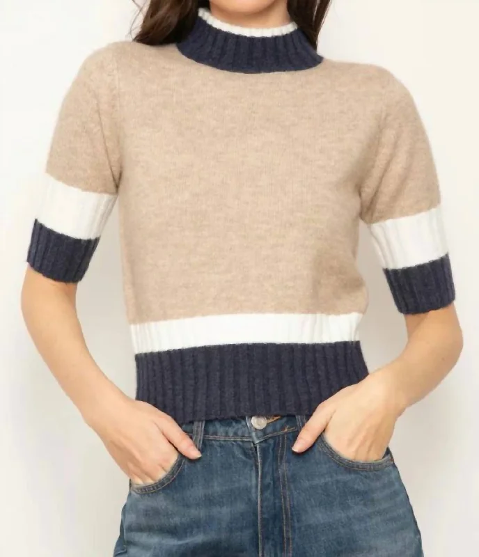 Tropical Style Millie Quarter Sleeve Turtleneck Sweater In Oatmeal Combo