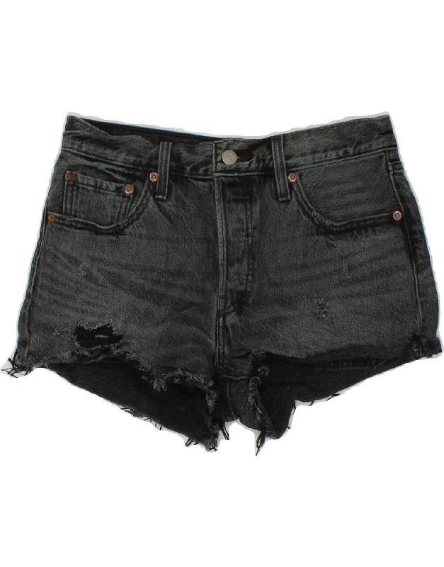 Stylish Ease LEVI'S Womens 501 Denim Distressed Hot Pants  W28 Medium  Black Cotton