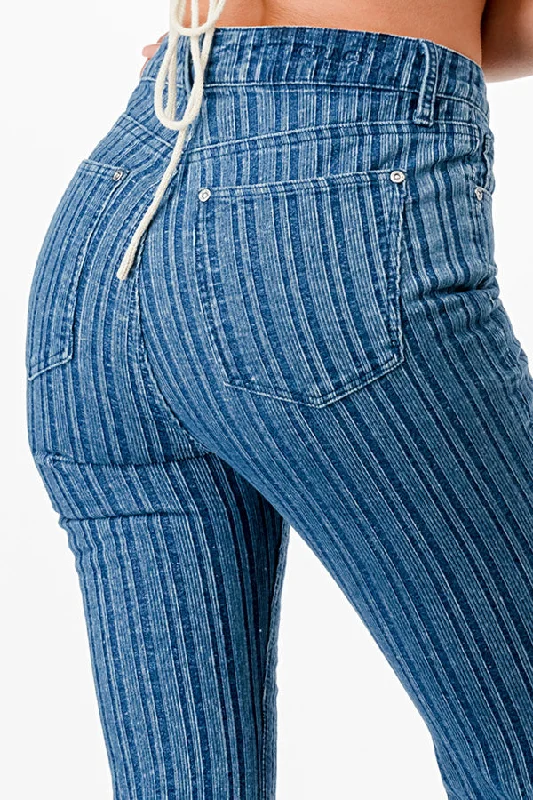 Retro Literary Style Corduroy Fabric High Waist Flare Jeans