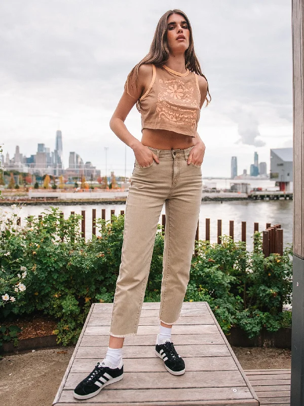Casual And Comfortable Stone Step High Rise Pants - Mocha
