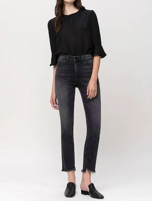 Single-shoulder Neck Design Kenny High Rise Straight Jean In Washed Black
