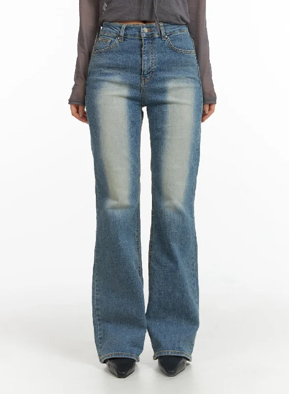 Unique Design Washed Slim Fit Denim Bootcut Jeans CJ426