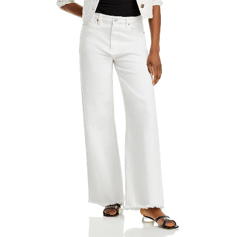 Simple Style Womens High-Rise Raw Hem Wide Leg Jeans