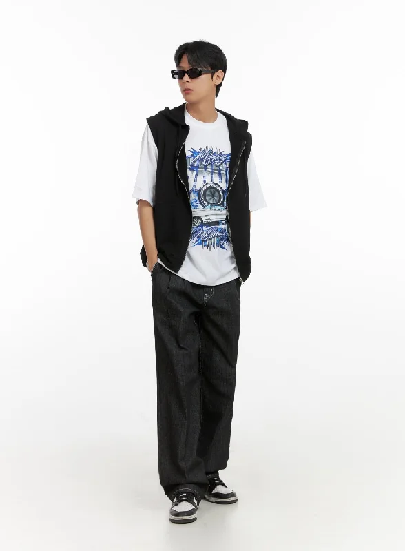 Elegant And Lazy Men's Pintuck Stitched Jeans IL404