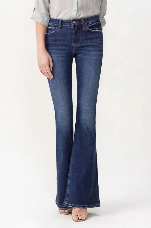 Floral Prints Katie Mid Rise Flare Jeans In Dark Wash