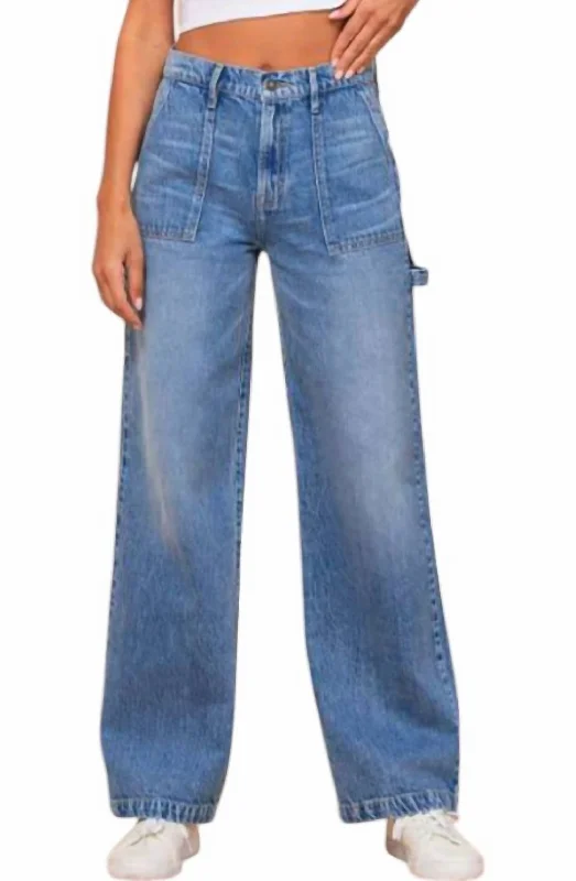 Knowledge And Elegance Carpenter High Rise Wide Leg Dad Jeans In Denim Blue