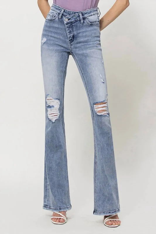 Low-key Luxury Cameron Criss Cross Flare Jean In Blue