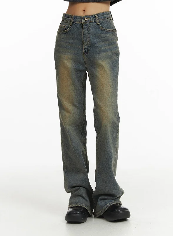 Nightclub Style Washed Slim Fit Bootcut Jeans CJ431