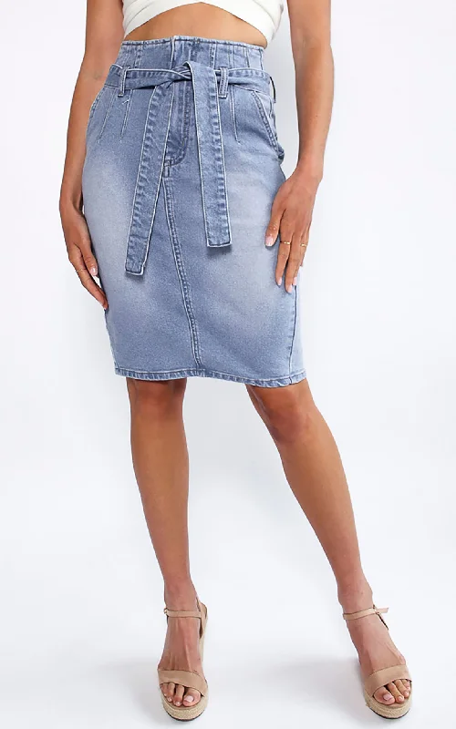 Carefree Style Phoebe Denim Skirt- Light Blue