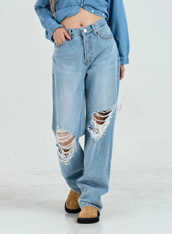 Thin Design Ripped Maxi Denim Pants Unisex CO14