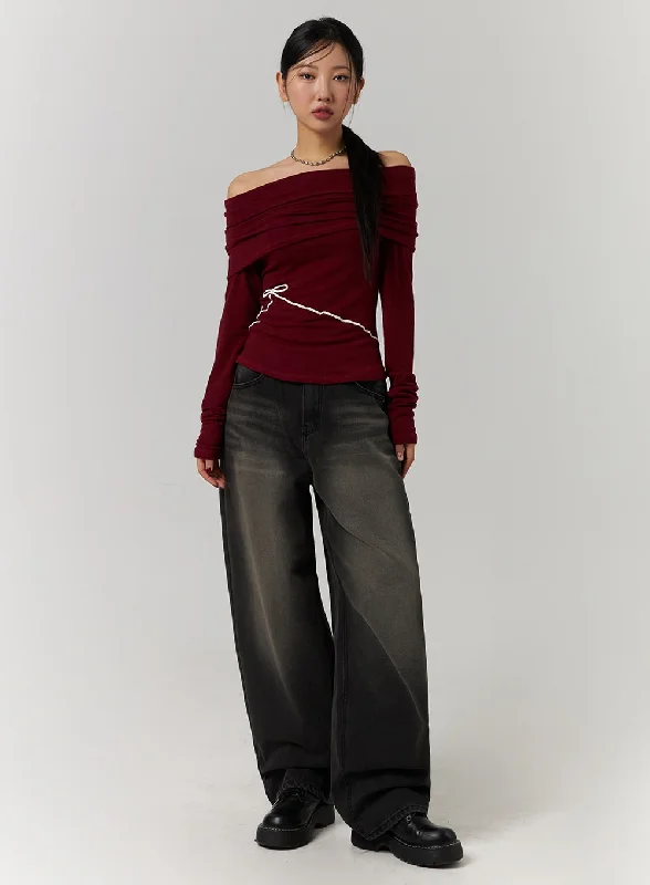 Diamond Series Mid Waist Wide Leg Washed Jeans CD329