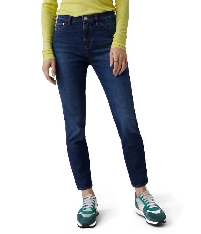 Simple Solid Color Baker High Rise Jean In Dark Blue