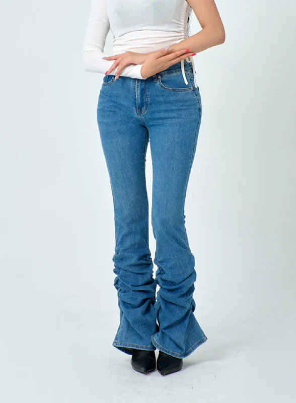 Knitted Design Shirring Detail Boot Cut Jeans IN25