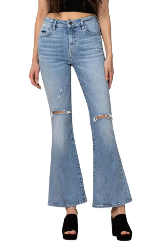 Cool Breeze At Night Kiki Mid Rise Flare Jeans In Light Wash