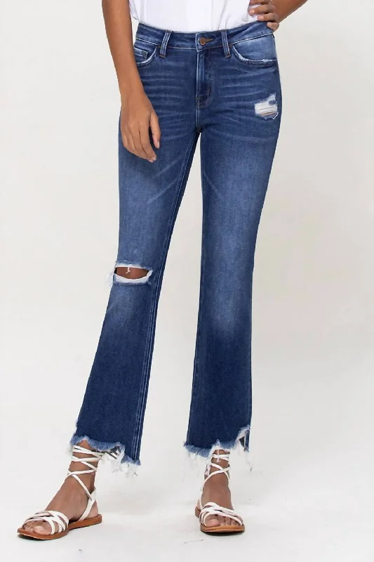 British casual Sasha Mid Rise Ankle Flare Jeans In Dark Wash