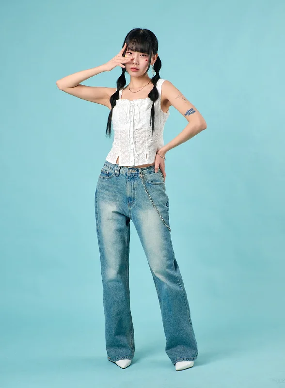 Bottom And Versatile Washed Straight Leg Bootcuts Jeans IJ430