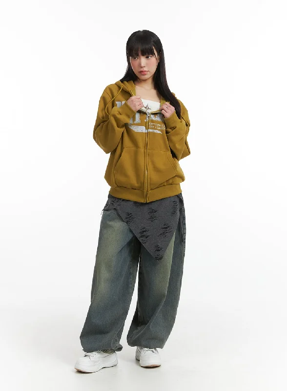 Comfortable down Washed Parachute Jeans IJ410