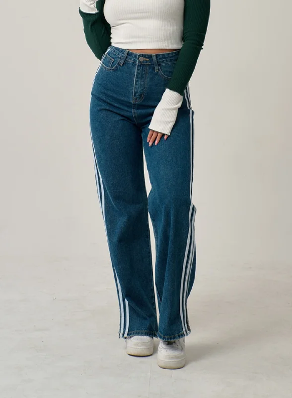 Casual And Casual Side Stripes Straight Leg Jeans IN22